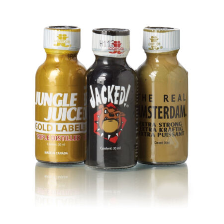 Jungle Juice Poppers Combo 30ml – Jungle Juice Triple Distilled Gold / JackeD! Original Formula / Amsterdam Real Gold Extra Strong